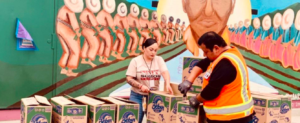 A photo of First 5 staff distributing boxes of supplies during the pandemic